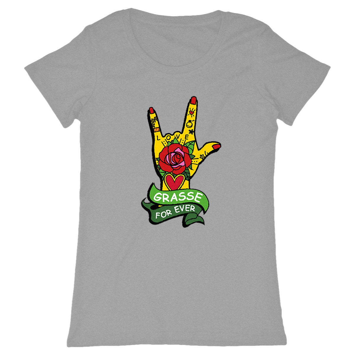 T-shirt Femme Classique Main Rock Grasse for ever - face_gris