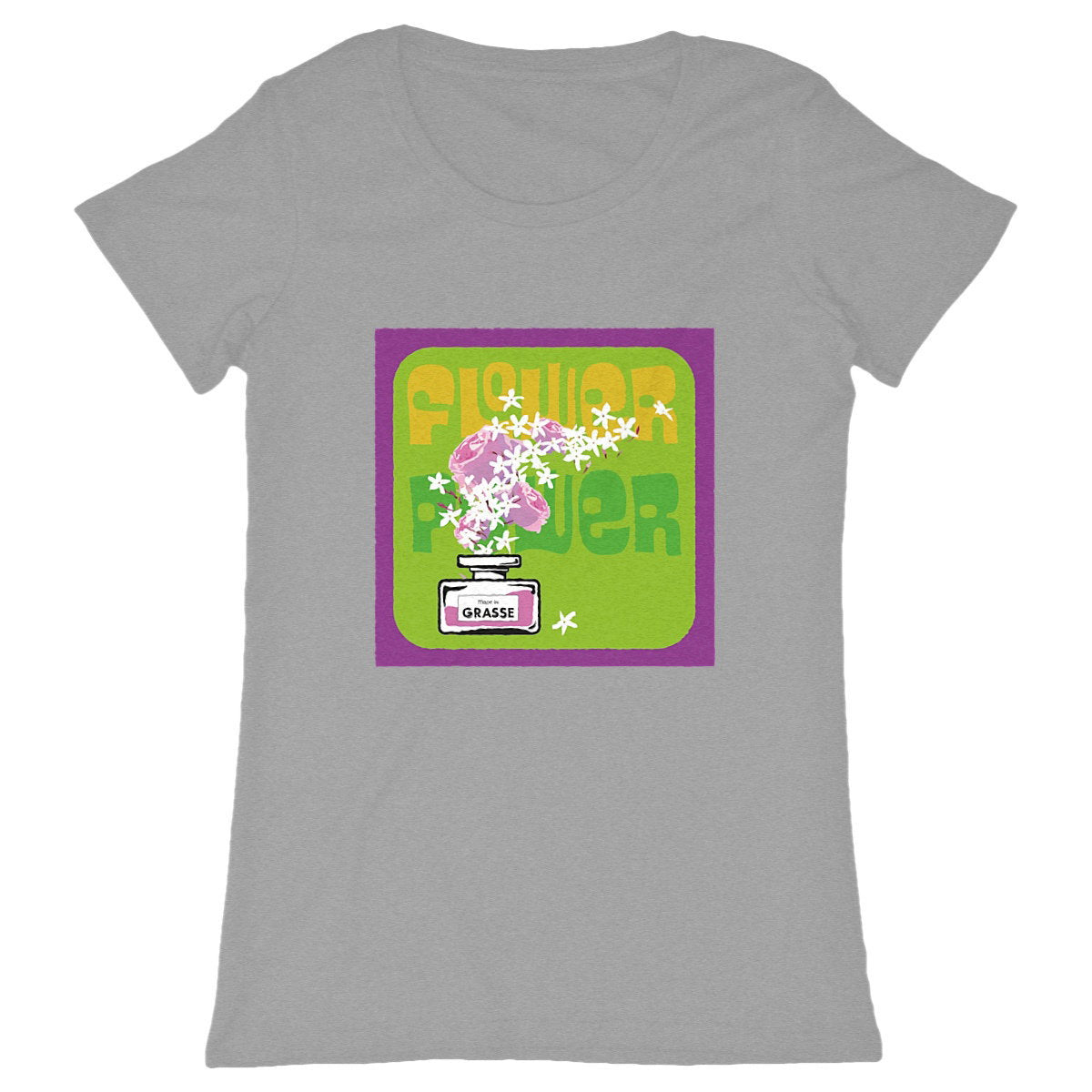 T-shirt Femme Classique Flower power mauve - face_gris