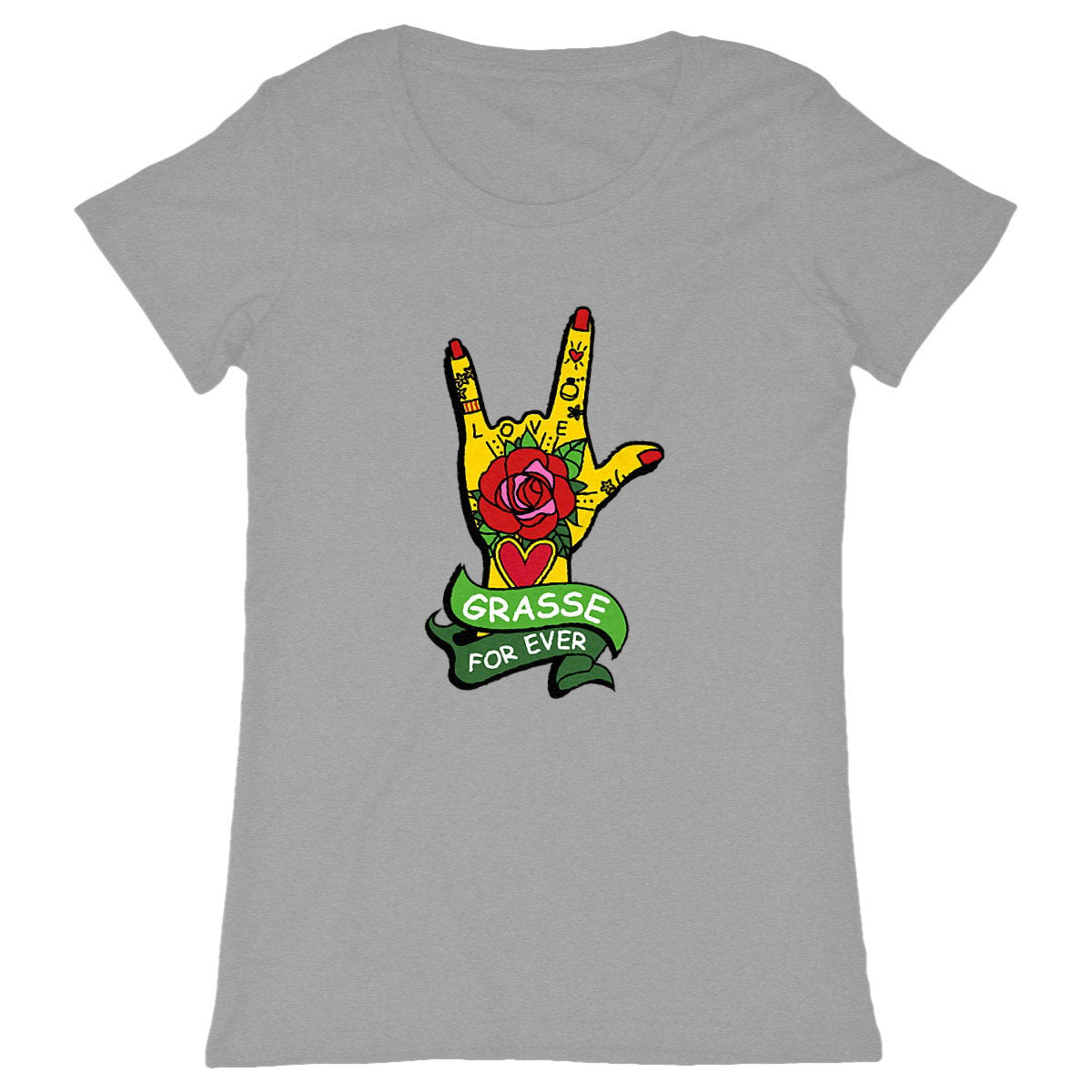 TShirt Femme Love Grasse Rock'n'roll - face_gris