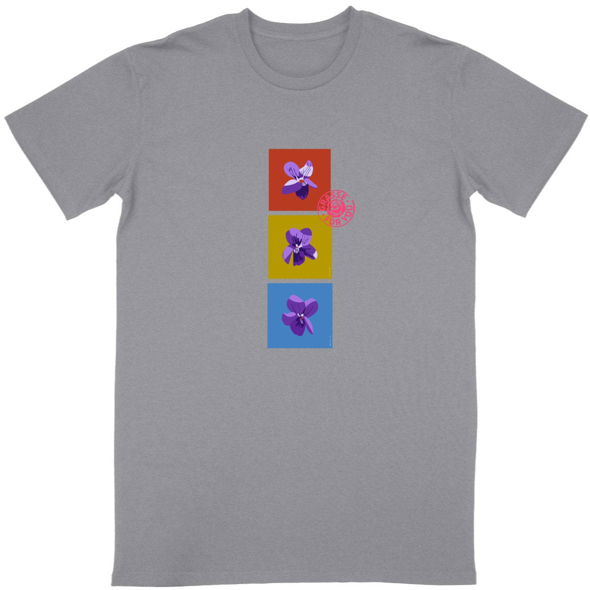 T-shirt Unisexe Classique les 3 violettes de Grasse - face_gris
