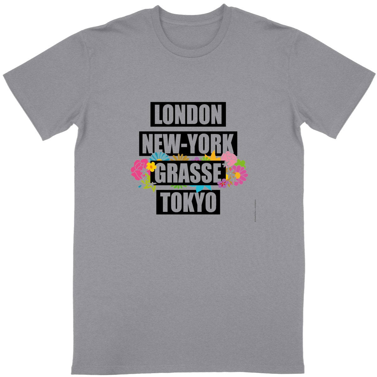 T-shirt Unisexe Classique London Grasse fleuri - face_gris