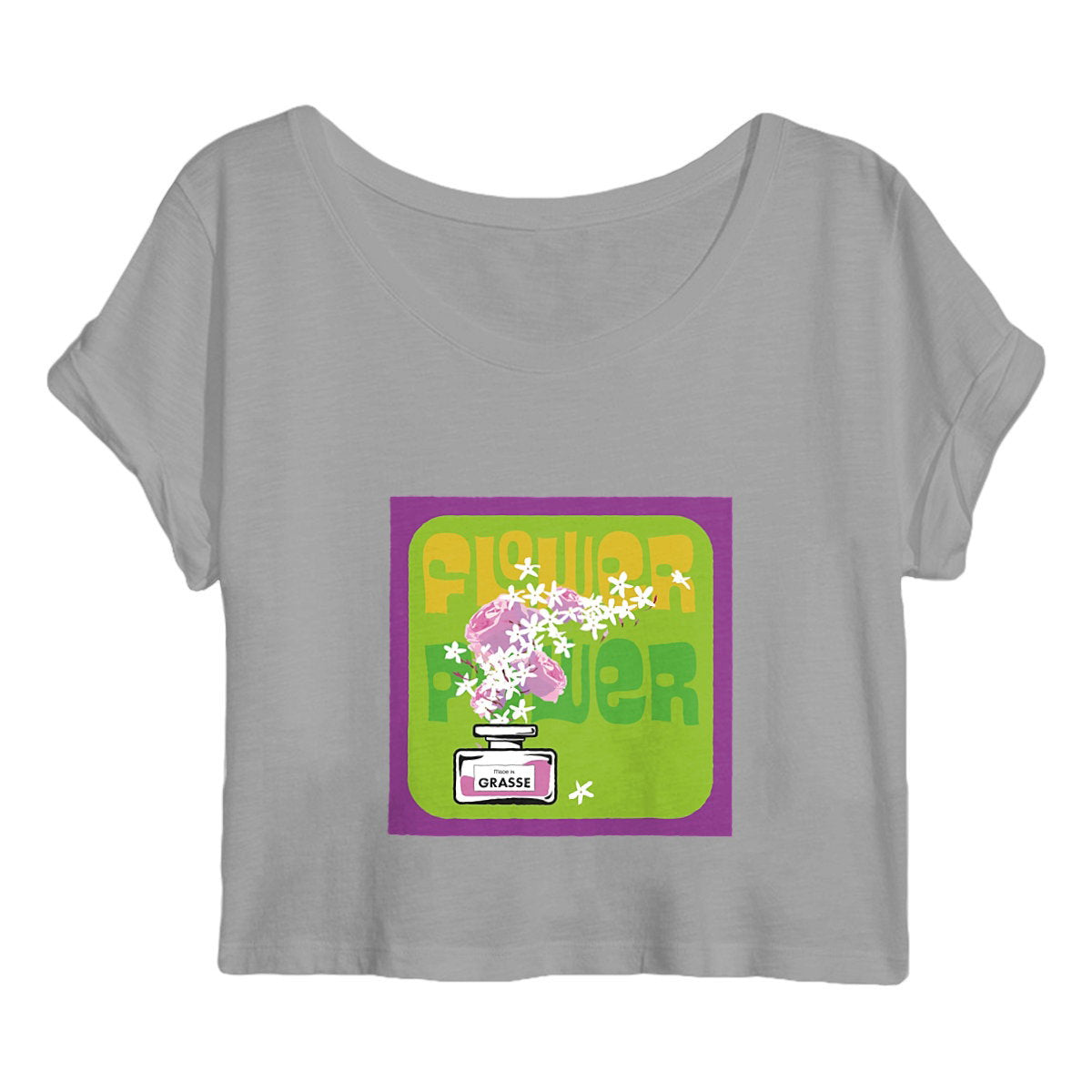 Crop top Femme Flower power purple - face_gris