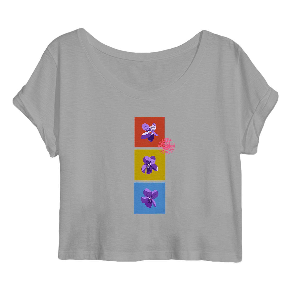Crop top Femme les 3 violettes de Grasse - face_gris