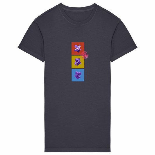 Robe T-shirt Vintage Femme les 3 violettes de Grasse - face_grisanthracite