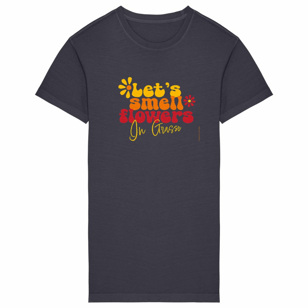 Robe T-shirt Vintage Femme let's smell flowers in Grasse - face_grisanthracite