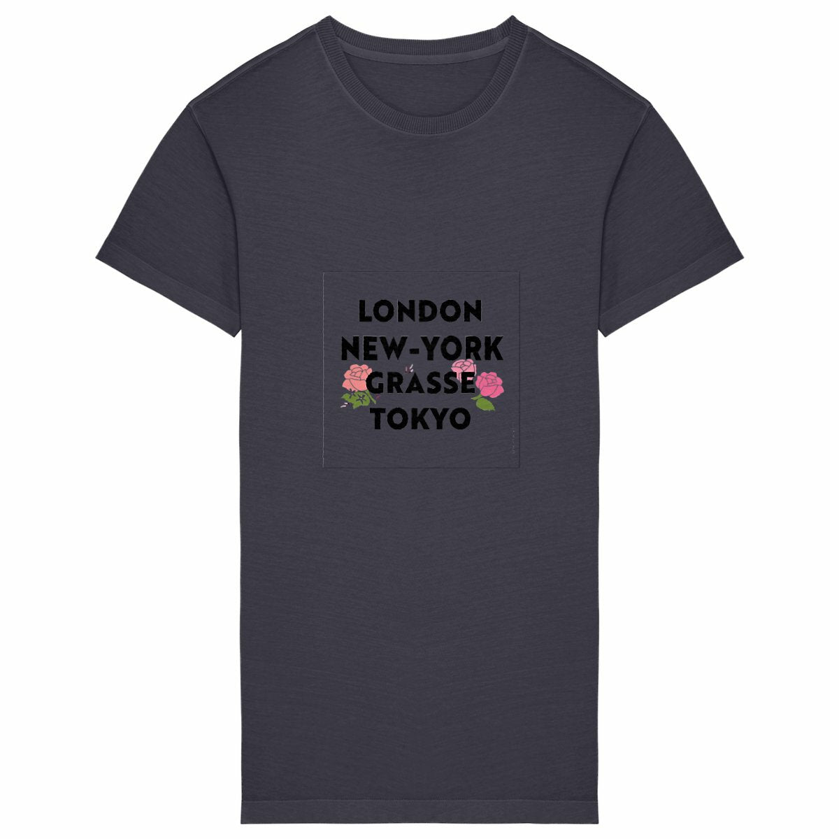 Robe T-shirt Vintage Femme London Grasse fleuri - face_grisanthracite
