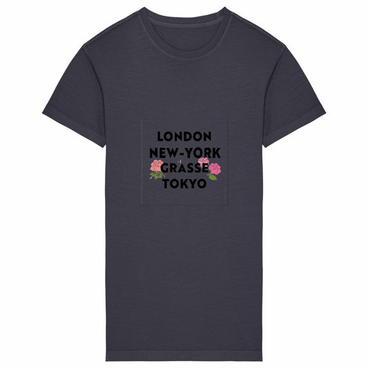 Robe T-shirt Vintage Femme London Grasse fleuri - face_grisanthracite