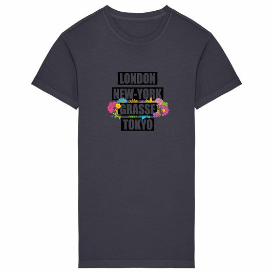 Robe T-shirt Vintage Femme London NY Grasse fleuri - face_grisanthracite