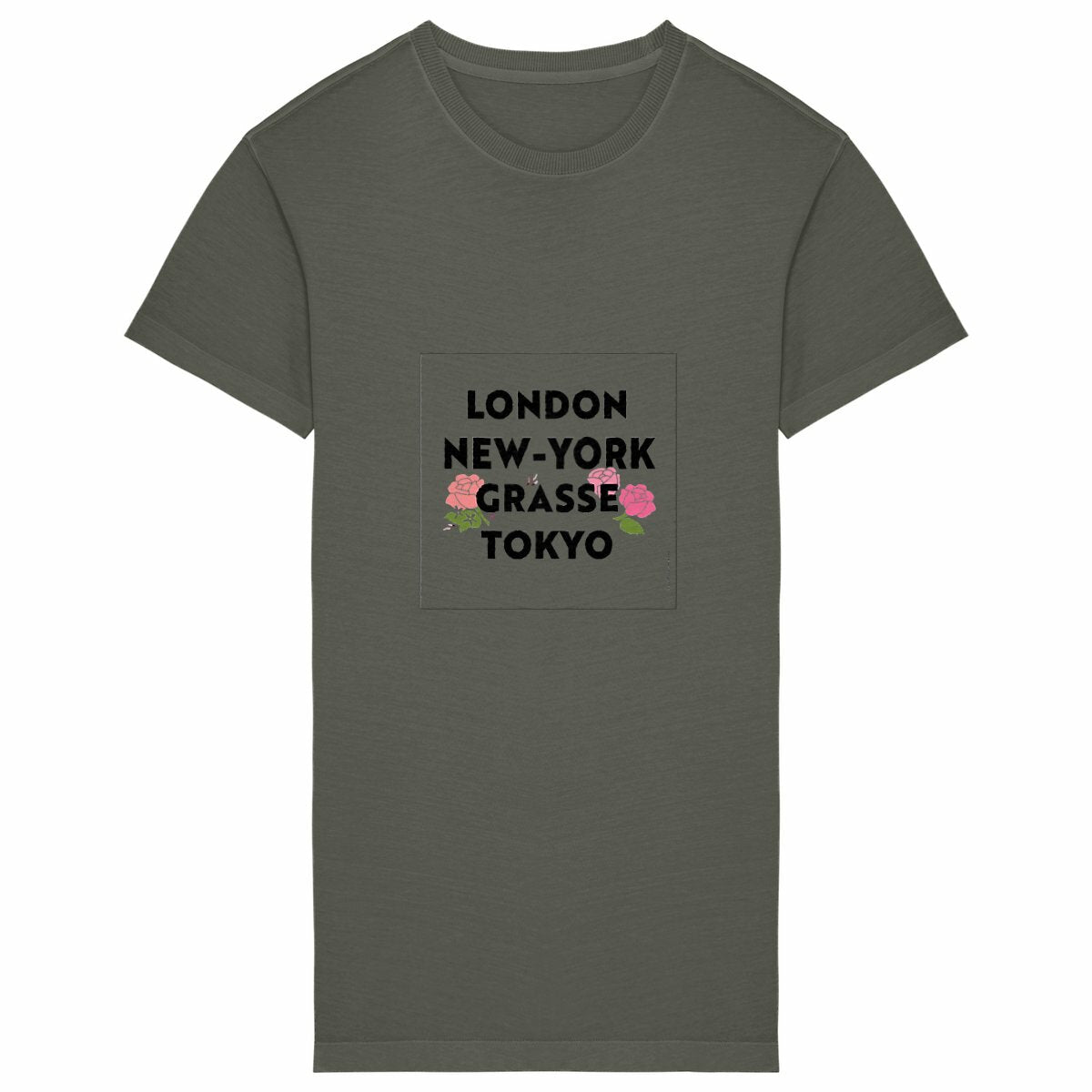 Robe T-shirt Vintage Femme London Grasse fleuri - face_kaki