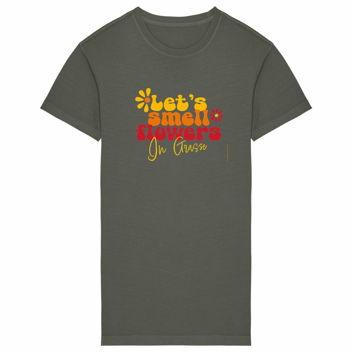 Robe T-shirt Vintage Femme let's smell flowers in Grasse - face_kaki