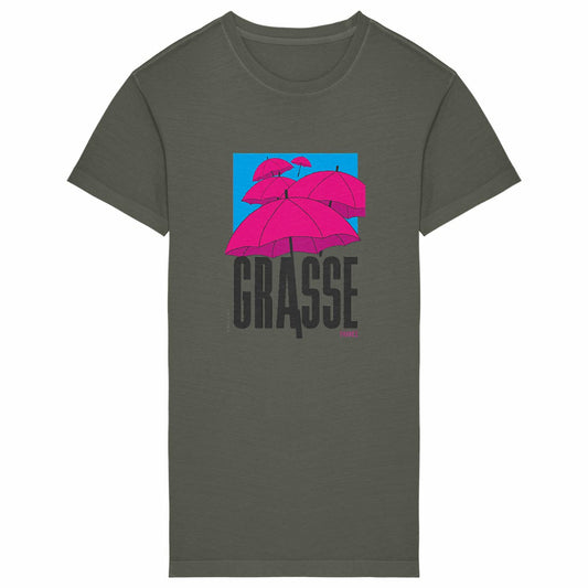 Robe T-shirt Vintage Femme Grasse Parapluie - face_kaki