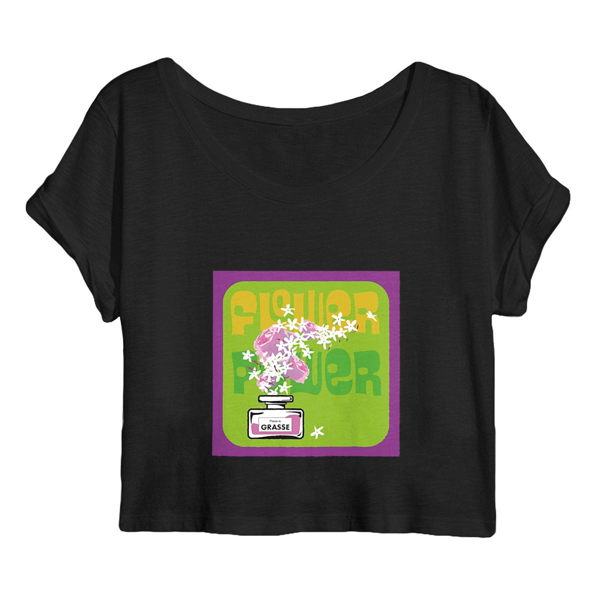 Crop top Femme Flower power purple - face_noir