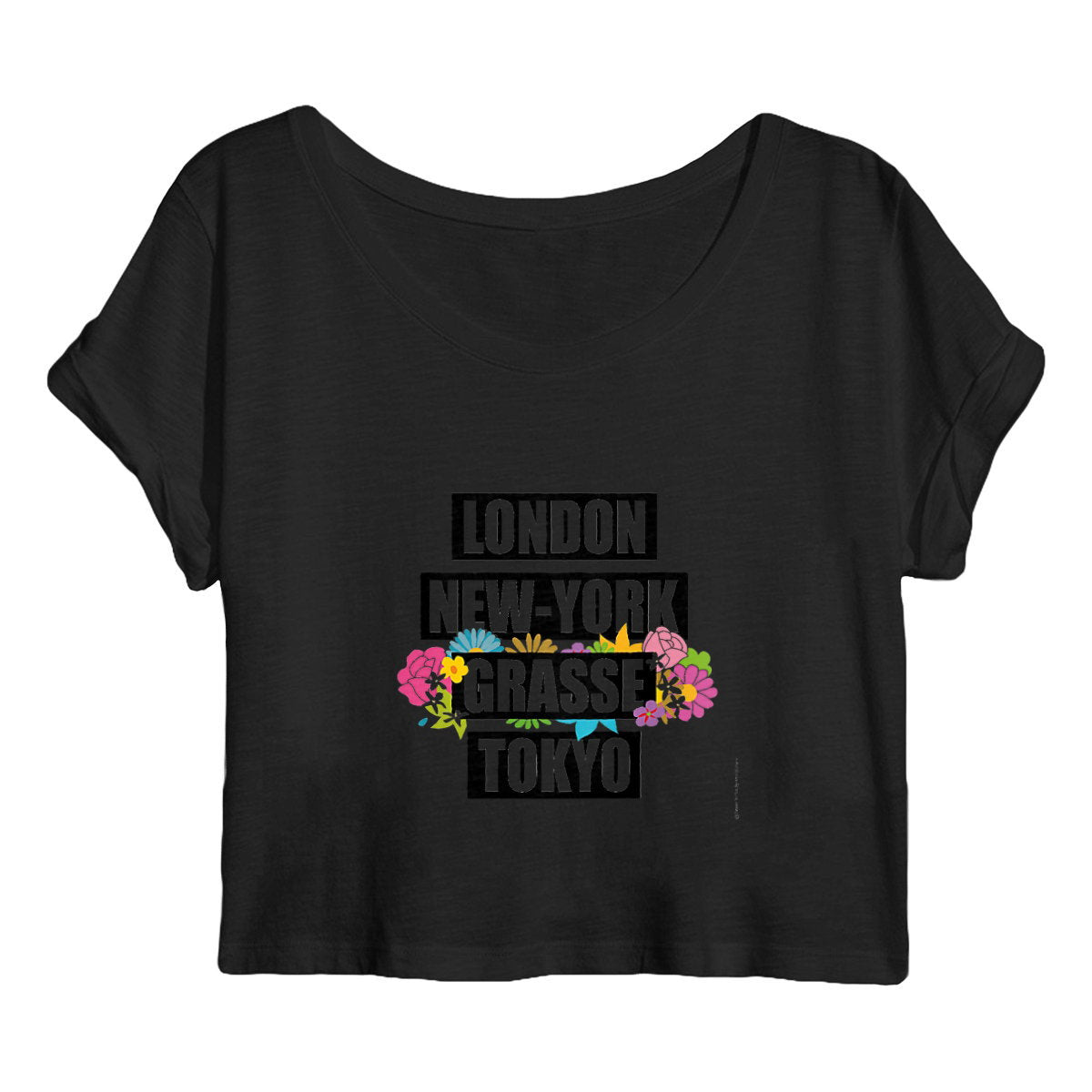 Crop top Femme London Grasse fleuri - face_noir