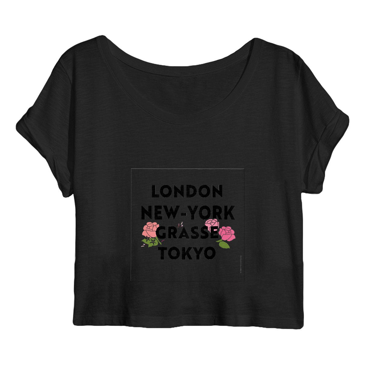Crop top Femme London NY Grasse fleuri - face_noir