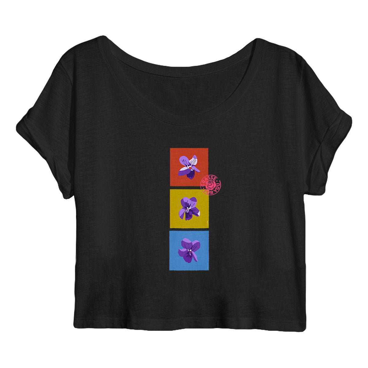 Crop top Femme les 3 violettes de Grasse - face_noir