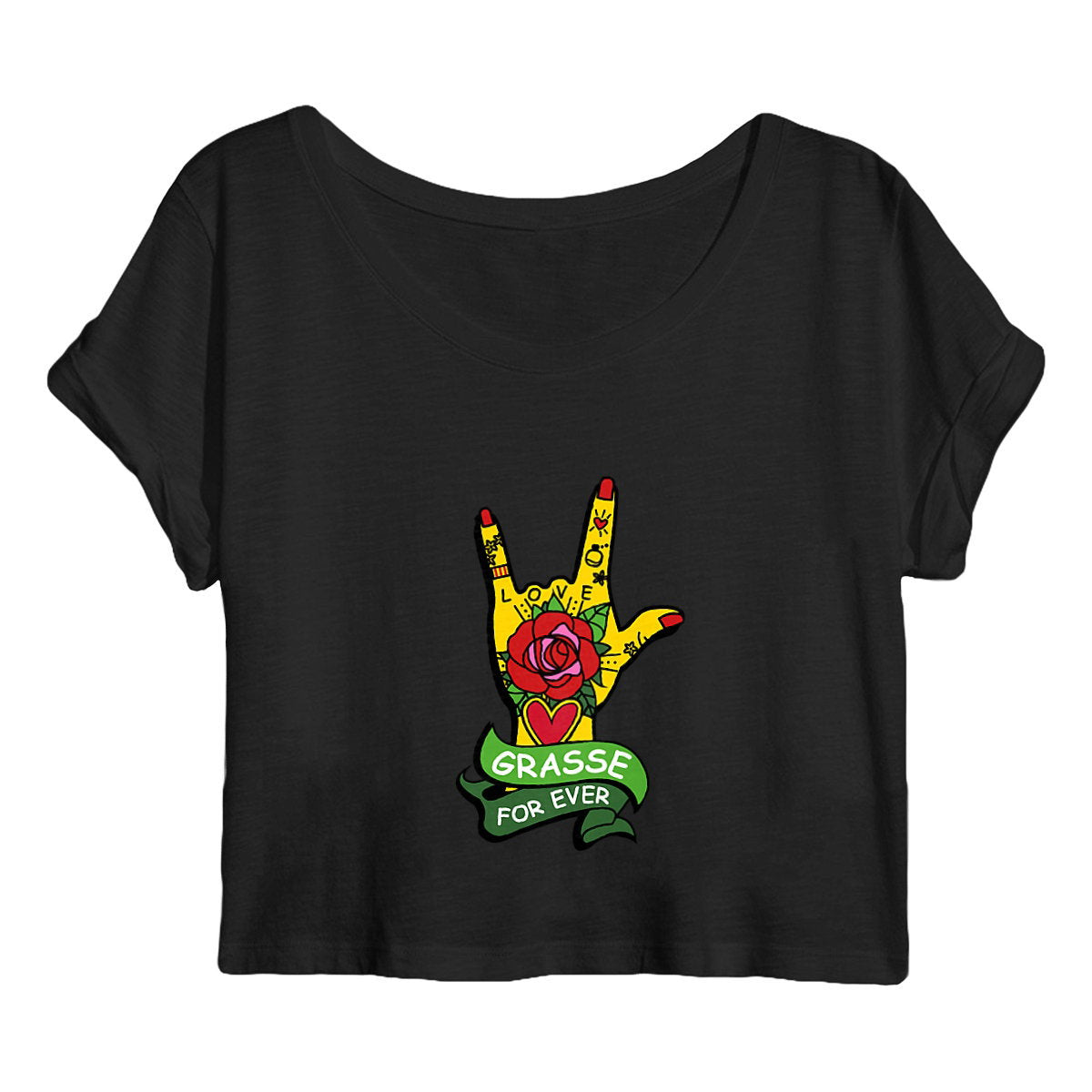Crop top Femme main rock Grasse for ever - face_noir