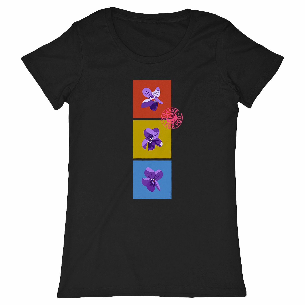 T-shirt Femme Classique les 3 violettes de Grasse - face_noir