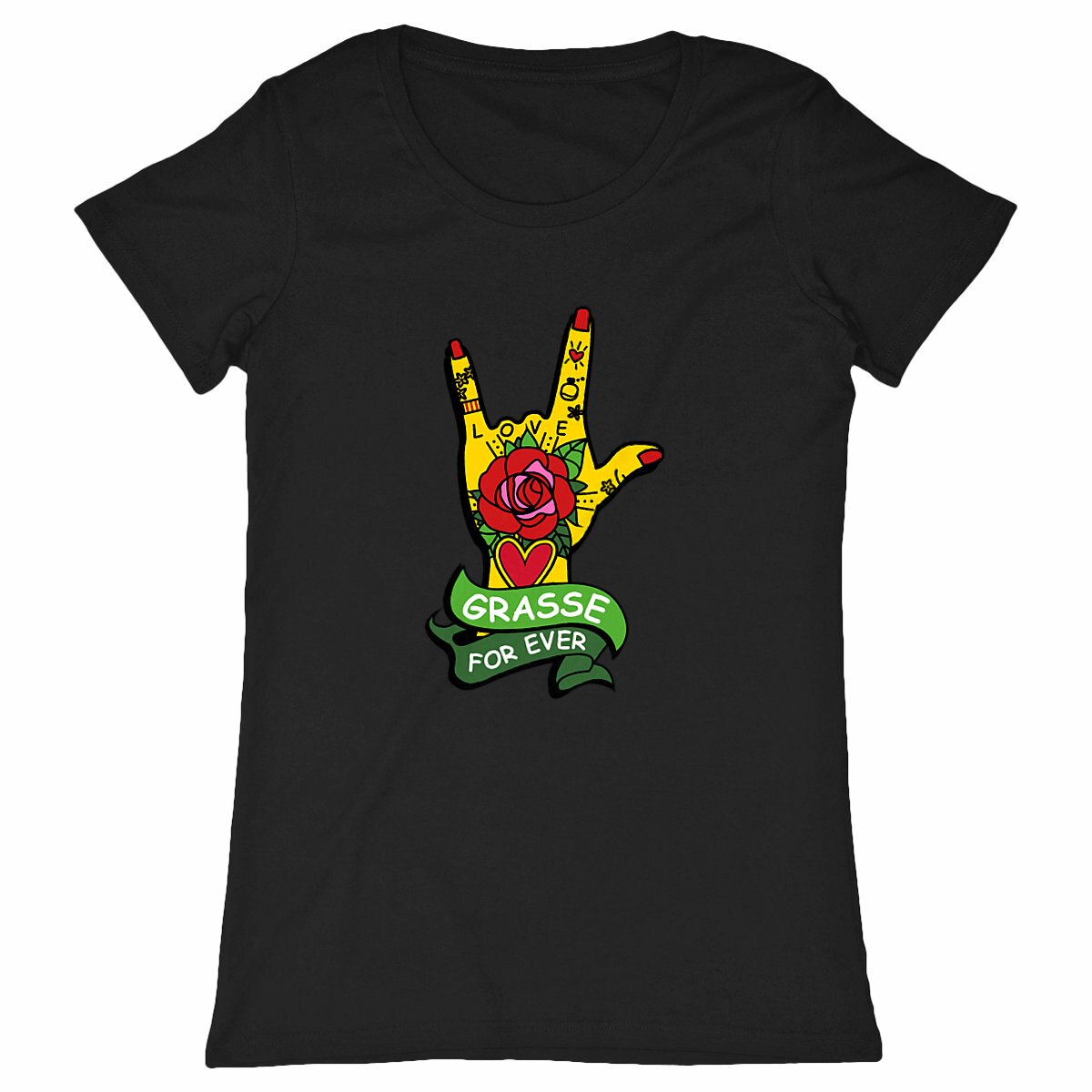 TShirt Femme Love Grasse Rock'n'roll - face_noir