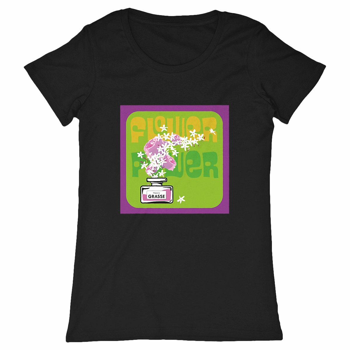 T-shirt Femme Classique Flower power mauve - face_noir
