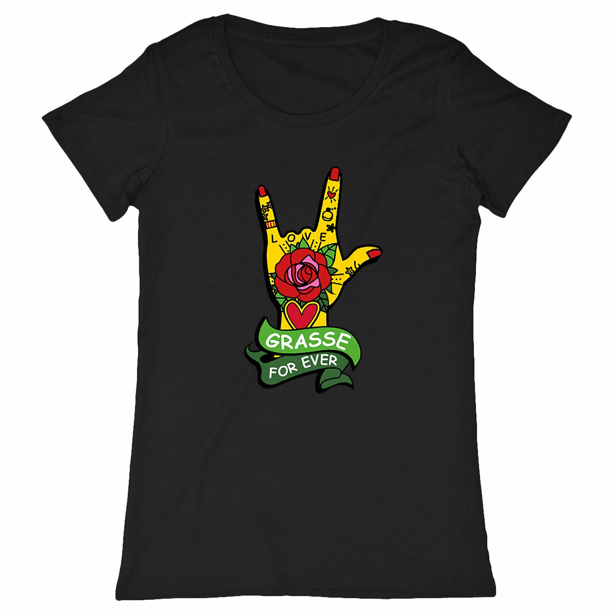 T-shirt Femme Classique Main Rock Grasse for ever - face_noir