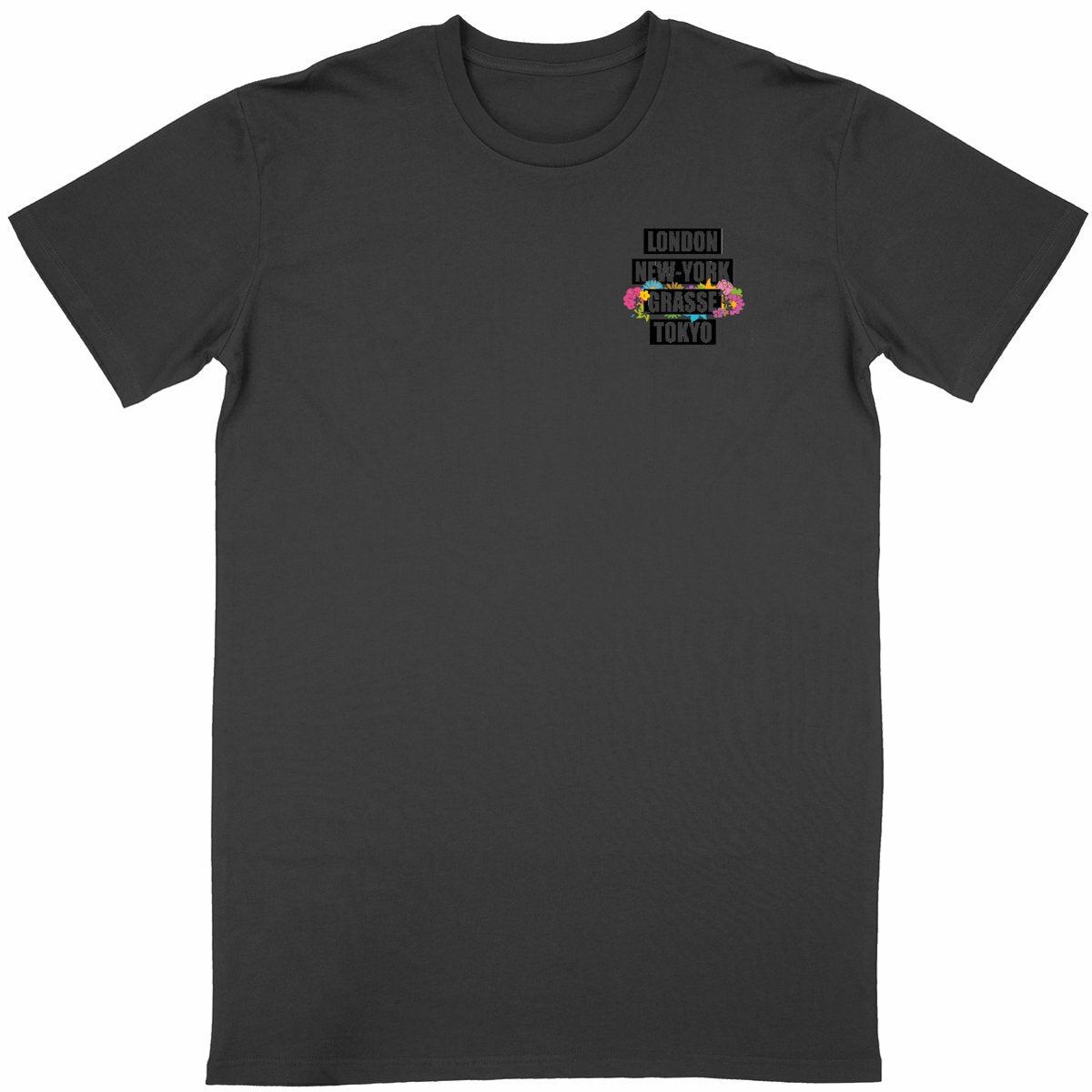 T-shirt Unisexe Classique London NY Grasse fleuri R/V - face_noir