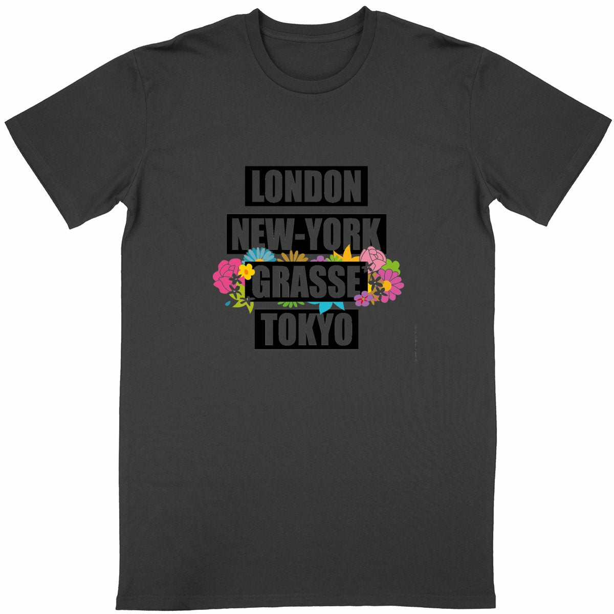 T-shirt Unisexe Classique London Grasse fleuri - face_noir