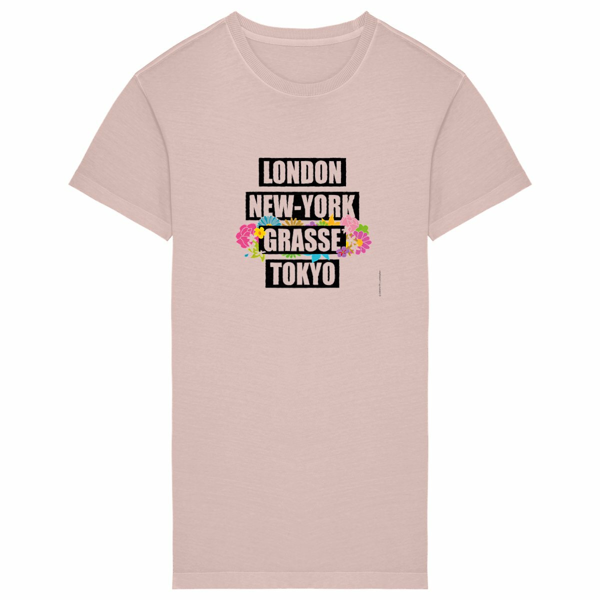 Robe T-shirt Vintage Femme London NY Grasse fleuri - face_petalrose